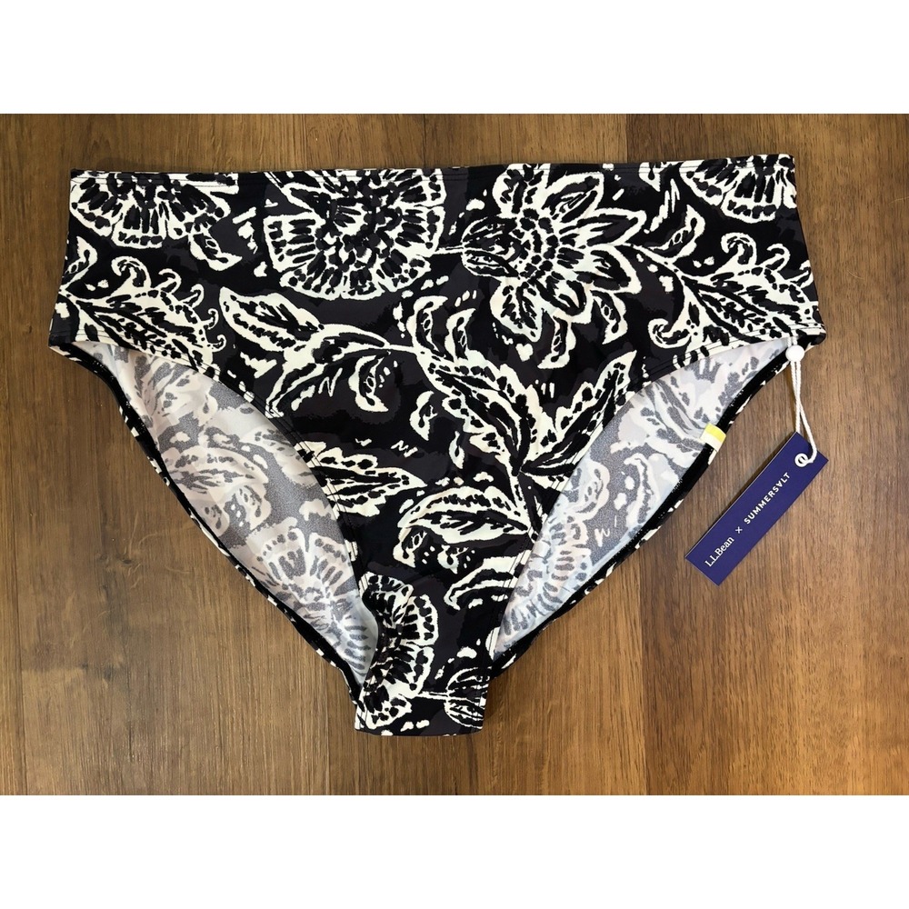 NWT SUMMERSALT LL BEAN Jacobean Floral Black 12 High Leg Bottoms